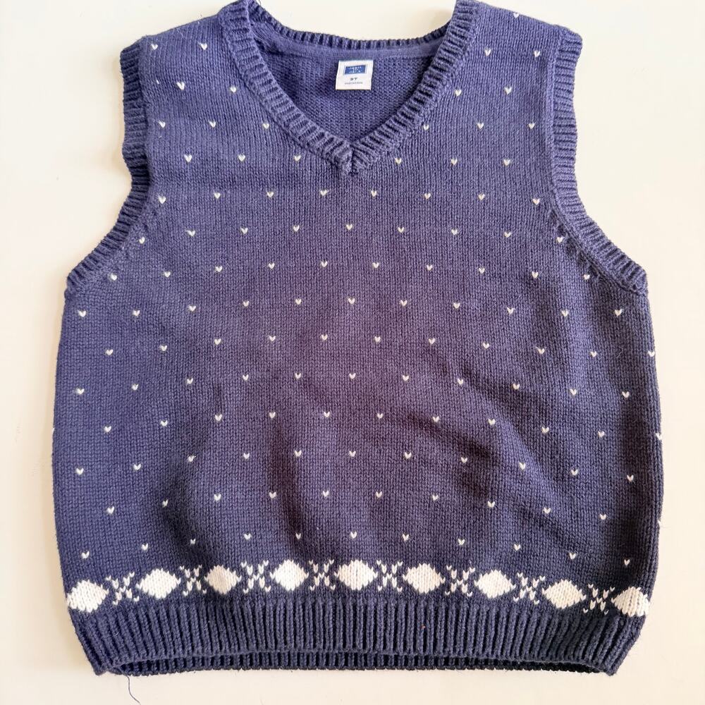 Janie and Jack Navy Birdseye Combed Cotton Sweater Vest 2T - Picture 3 of 5